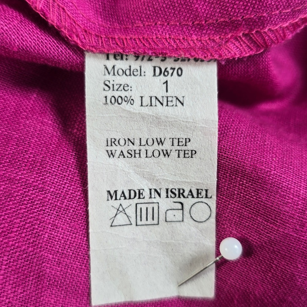 Comtesse Linen Open Front Kimono Jacket Size‎ 1 Magenta Pleated Made in Israel - Picture 4 of 10